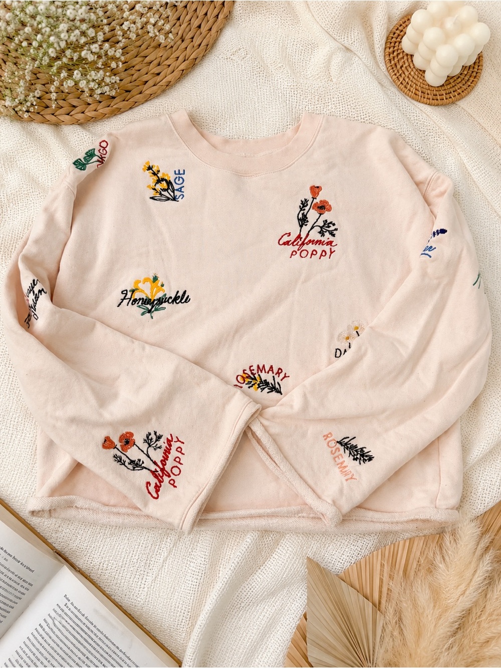 Madewell Embroidered Floral Sweatshirt Size Small Blush Pink Wildflower Pullover
